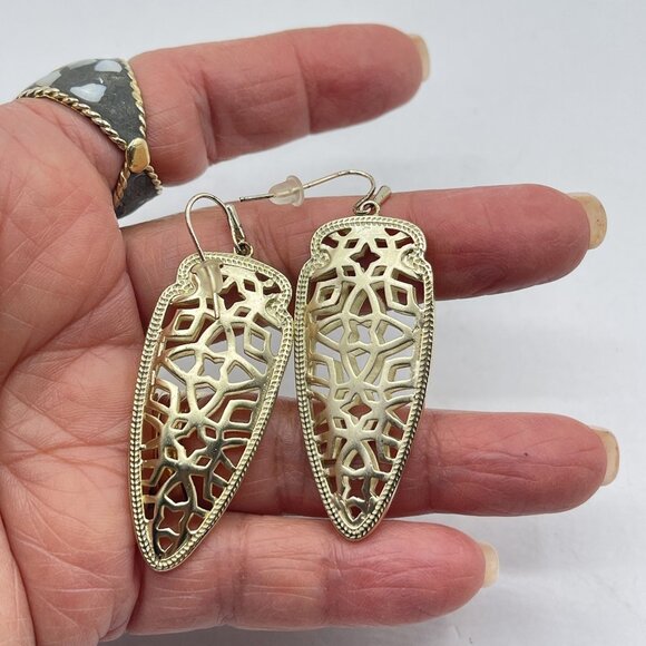 Kendra Scott Gold Tone Filigree Drop Earrings - Picture 4 of 4